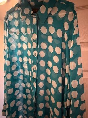 Lane Bryant Teal and White Polka Dot Blouse